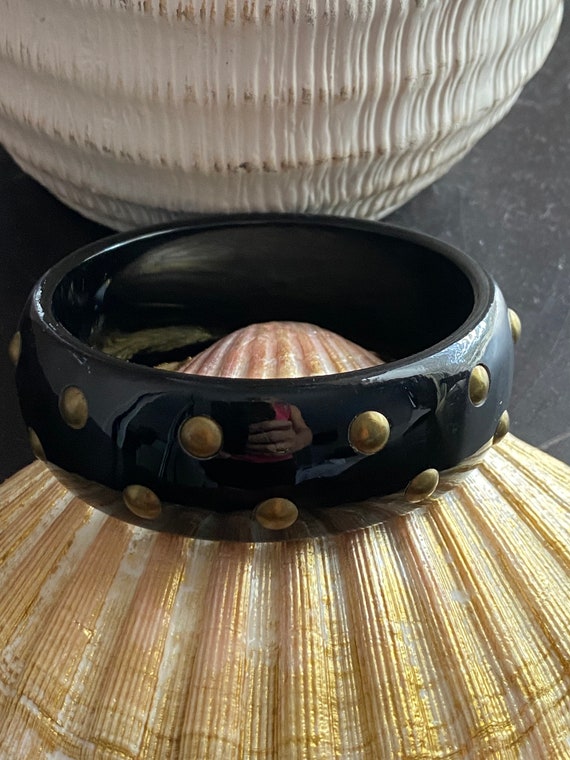 Bakelite Vintage Black with Brass Studs 1930's De… - image 1