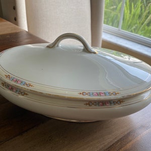 Antique Noritake Nippon Covered 2 Handle Oval Bowl Ansonia Pattern