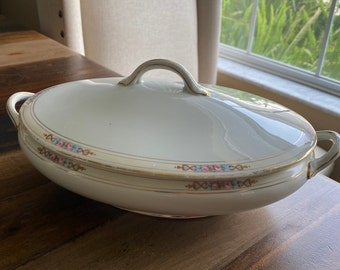 Antique Noritake Nippon Covered 2 Handle Oval Bowl Ansonia Pattern