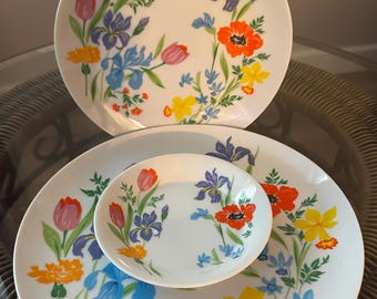 Vintage Primavera Floral Porcelain 3pc Place Setting | Taste Setter Sigma Japan 1980's