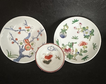 Vintage East Asian Tonsui Sauce Bowls | Floral Mix & Match Trinket Dish Set of 3