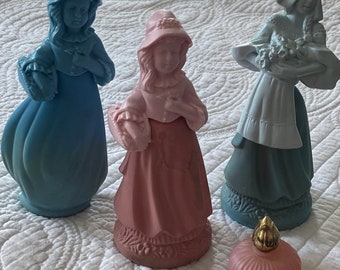 Avon Girl Figurine Perfume Vintage Bottles Flower Set of