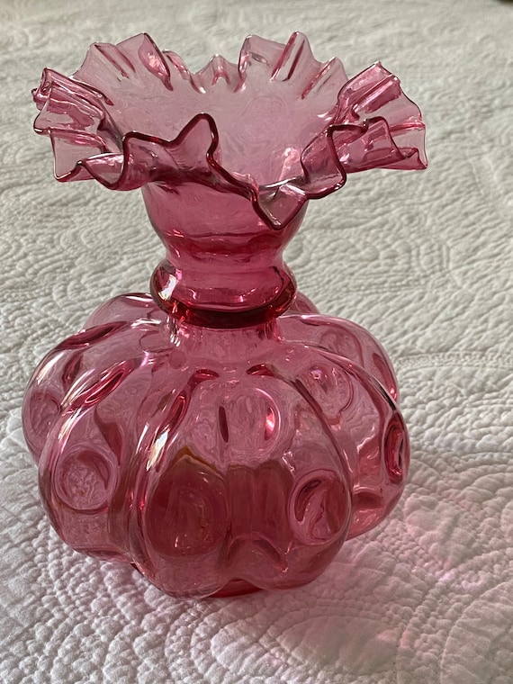フェントン/Fenton クランベリーピンク 花瓶 Vase アートガラス 美品 ヴィンテージ 8インチ フェントン アートガラス クランベリー