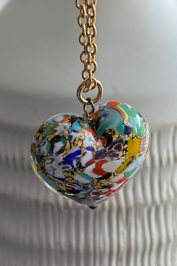 Murano Glass Heart Necklace Italy Gem