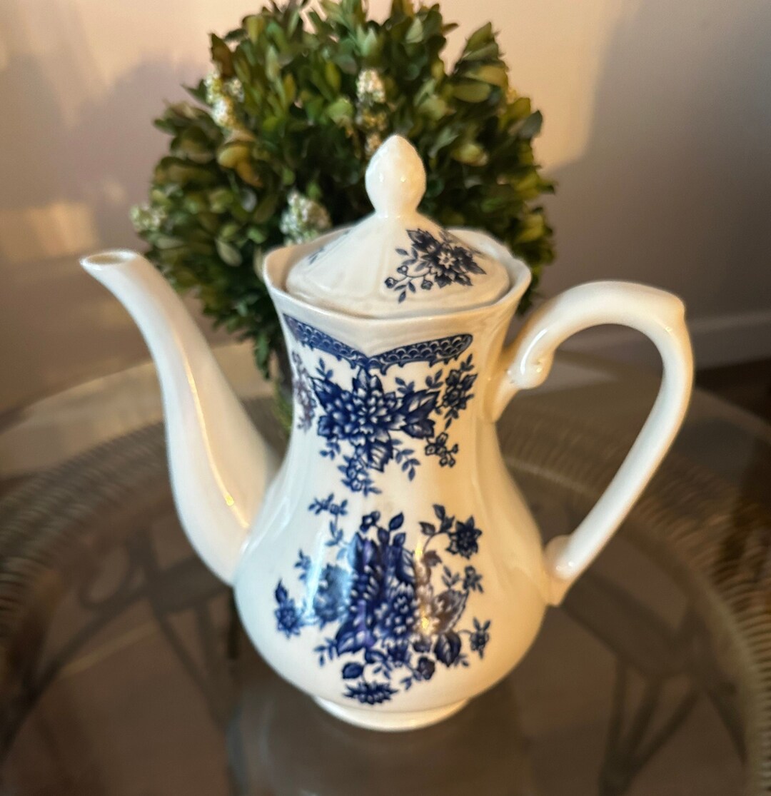 Vintage Blue Carnation Ironstone Coffee/tea/coco Pot Japan 4235 Etsy