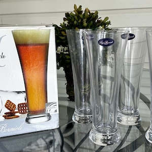 Luigi Bormioli MICHELANGELO Masterpiece Blown Crystal Pilsner Beer Glass New Set of 4 ITALY