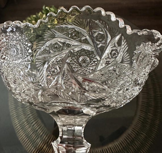 アンティーク 骨董品 コンポート クリスタルカットガラスボウル