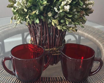 Juego de lechera y azucarero de cristal antiguo Anchor Hocking Coronation Royal Ruby Red de la época de la Gran Depresión