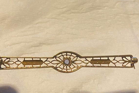 Antique Art Deco 14K Gold Open Filigree Cut Bar P… - image 3