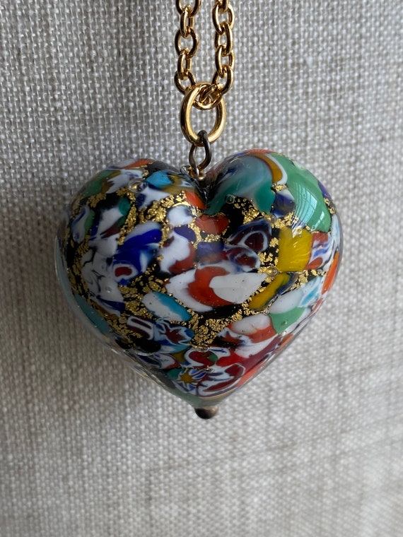 Murano Glass Heart Necklace Italy Gem