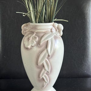 Rum Rill Florence Art Pottery 12" Vase Oatmeal Cream Floral Motif-Earthenware- (Circa. 1938-1941) USA