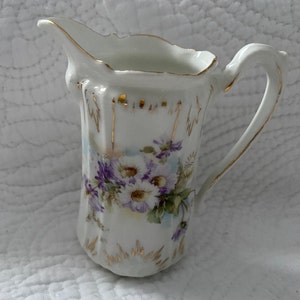 Antique Porcelain small creamer Lavender Floral and gold Trim