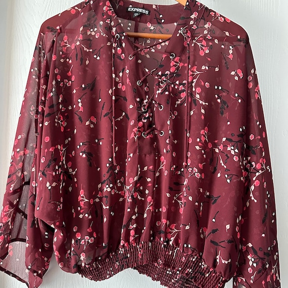 Buy Express Sheer Flowing Dressy Blouse Floral Burgundy Shade Online in India Etsy