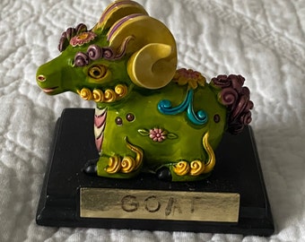 Artsy Colorful Fancy 2" Miniature Goat Figure on platform (The Greatest of all Times)