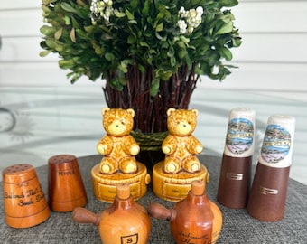 Vintage Souvenir (USA and Canada) Ceramic and Wood Salt & Pepper Shakers Set of 4