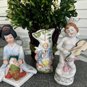 Vintage Porcelain & Bisque Bud Vase Figurines Set of 3 Made in Japan