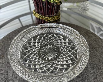 Cinzeiro vintage Anchor Hocking Wexford em cristal, pesado, 21,5 cm (8,5"), com design em formato de estrela de diamante, estilo anos 70.