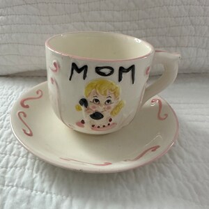 Vintage Sansco Japan Mom  with Mom on Phone Large Mug Cup and Saucer 1940&#39;s Orginal