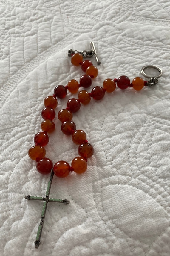 Lucky Brand Carnelian Beaded Enamel Cross Vintage 