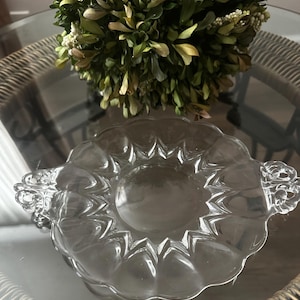 Mosser Glass 7&quot; - 9&quot; Cake Plate in the Nicole Pattern 2 handle clear glass 2000&#39;s