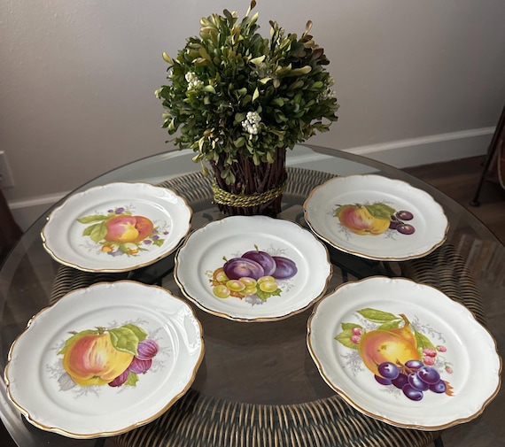 Vintage Johann Haviland Obst- und Dessertteller-Set | Goldrand-Porzellan aus Bayern, 5-teilig