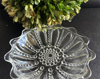 Federal Heritage Pattern Clear Glass 8" Bubble-Hobbnail Trinket Bowl 1940s