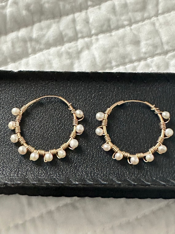 Signed JWK Pearls & Wire Work Gold Filled Earring… - image 1