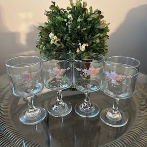 Vintage Pfaltzgraff Trousseau 8oz Wine Glass Set of 4 Floral Bouquet