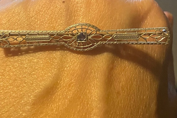 Antique Art Deco 14K Gold Open Filigree Cut Bar P… - image 10