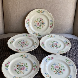 Vintage Homer Laughlin SPRINGTIME, Virginia Rose Shape, Set of 5 Dessert 6 1/2&quot; Plates