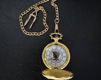 Amerikanische Sesquicentennial 150-Jahr-Jubiläums-Bürgerkrieg-Gold-Ton-Taschenuhr-Weinlese Japan MOVT