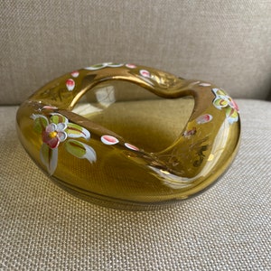 Yellow Amber Hand Painted Floral 5&quot; Vintage Smoke Bowl