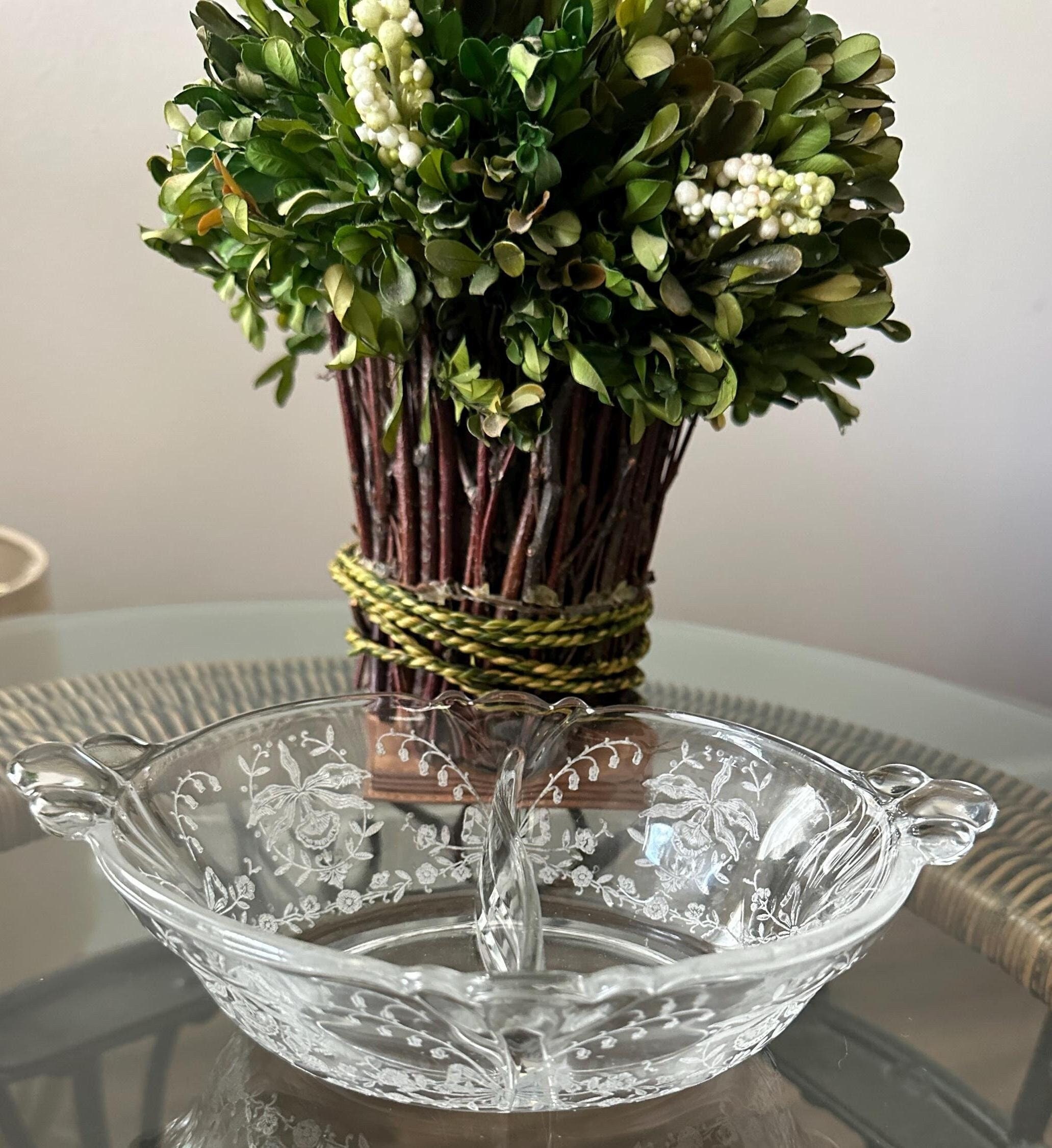 Rare Vintage Heisey Etched Orchid Pattern Oval 8” Two Section