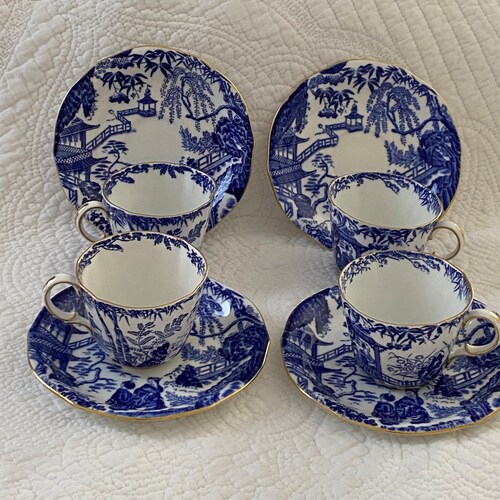 Royal Crown Derby-English Bone China-Blue Mikado-Cup & Saucer shops Set for 4