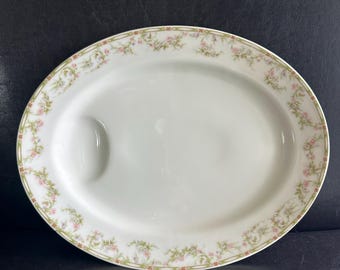 Haviland Limoges France Oval 13" Serving Platter Pink Roses & Green Garland Schleiger #346 Pattern c.1903yr.