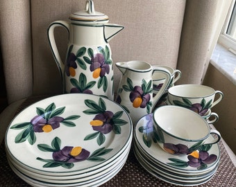 Schramberg (SMF)Germany Hand Painted Vintage Art Pottery 18 Piece Set “PURPLE BLOSSOM”