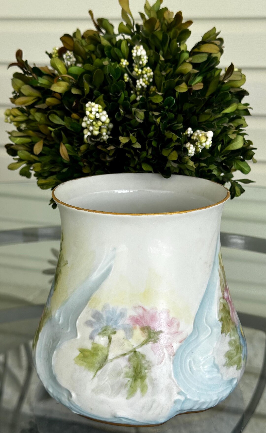 Vintage Hand Painted Textured Porcelain Floral Motiff Vase-planter Pot ...
