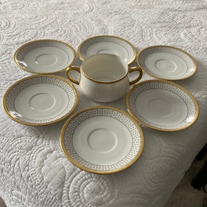 Tirchenreuth Bavaria Germany Vintage Porcelain Saucers and Sugar Bowl Set of 7