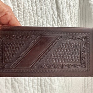 Vintage Olvera Calidad Made in Mexico Dunkelbraune Punzierte Echtleder Geldbörse.