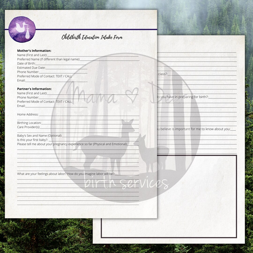 Childbirth Education Client Intake Form Etsy