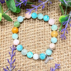 Mermaid Tail 8 mm Morganite Bracelet, Sweet 16 Birthday Gift for Daughter, Mermaid Lovers Gift, Ocean Vibes, Beach Themed Gift