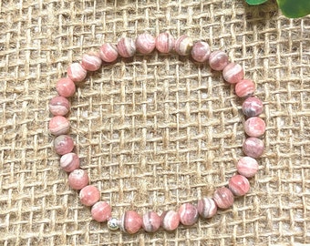 Rhodochrosite Beaded Gemstone Bracelet, Birthday Gift for Wife, Mother's Day Gift for Mom, Birthday Gift for Daughter in Law