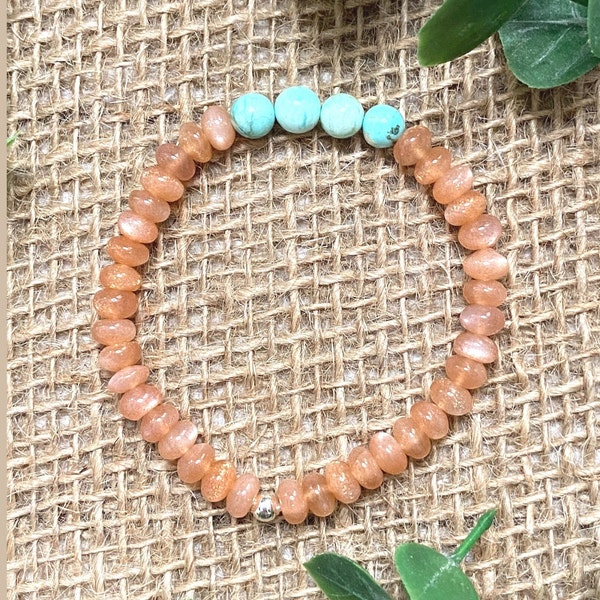 Sunstone and Turquoise Crystal Bracelet | Healing Crystals | Protective | Uplifting | Stress Relief |