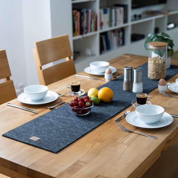 Tischläufer Filz aus weichem Recycling rPET Filz - verschiedene Größen, Tischläufer Grau handgefertigt Tischband abwaschbar, Tischset (Grau)