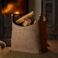 Felt firewood basket for firewood, large [70 L] with real wood handles (oak) and leather base. Firewood basket, sturdy, made of wool felt.