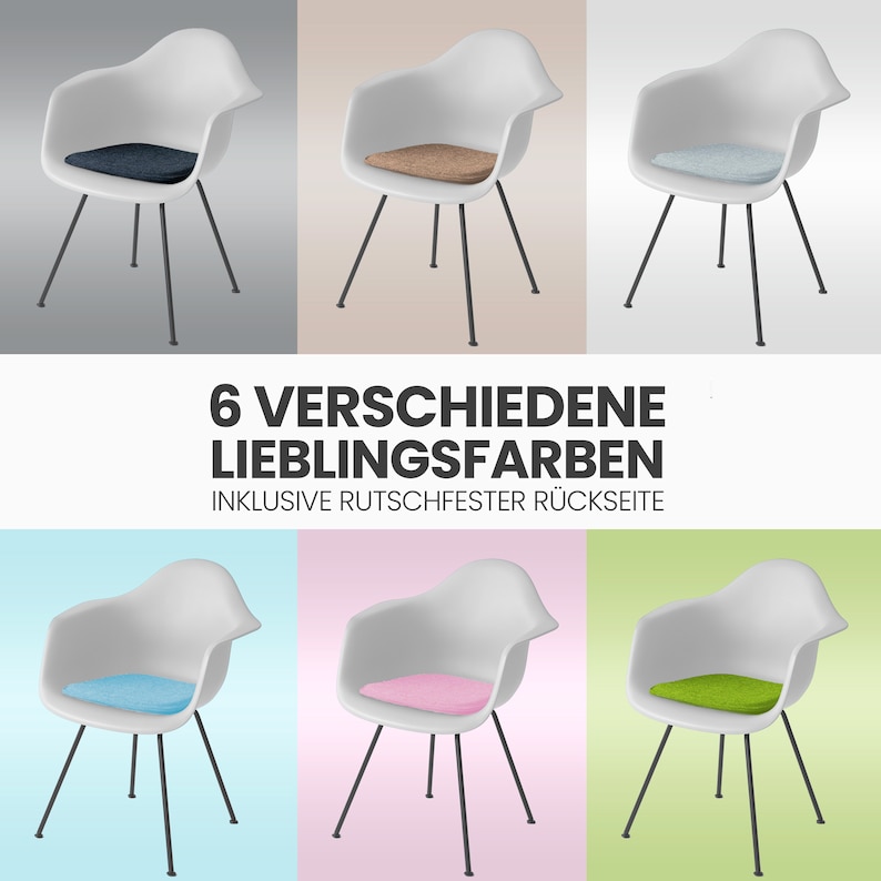 Sitzkissen Filz Eckig rutschfest aus Recycling Filz Stuhlkissen für Vitra Eames, All Plastic, HAY, HAL, Tip Ton & weitere Designerstühle zdjęcie 7