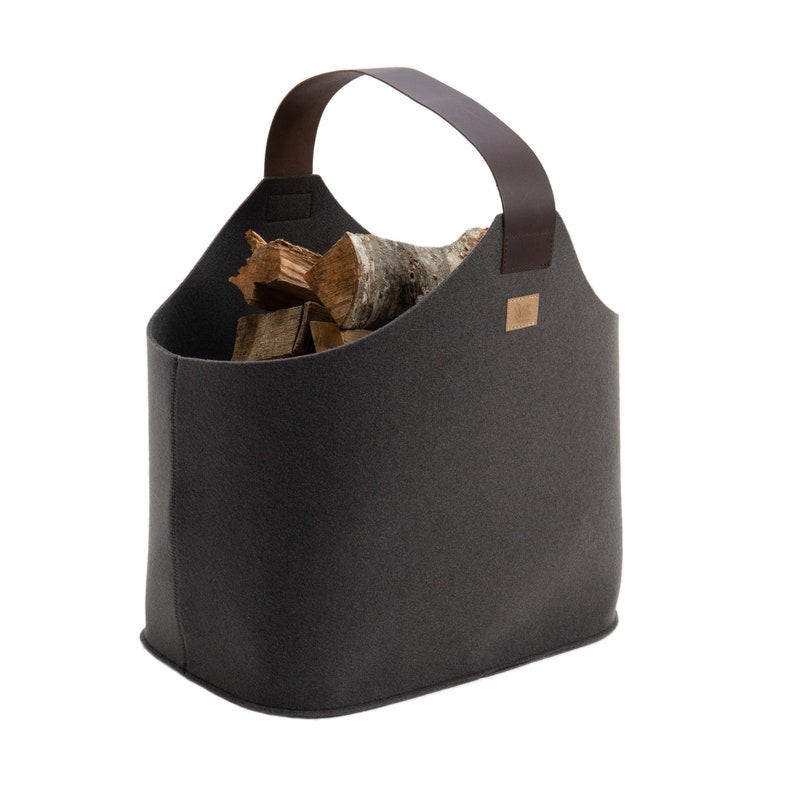 XL Holzkorb Für Kaminholz Aus Dickem Filz | Faltbarer Brennholzkorb Mit 60L Fassungsvermögen - Dunkelgrau