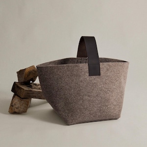 Designer Felt Firewood Basket [40L] - Wool Felt Firewood Basket with Genuine Leather Handle - Log Basket Firewood Holder Log Carrier image 2