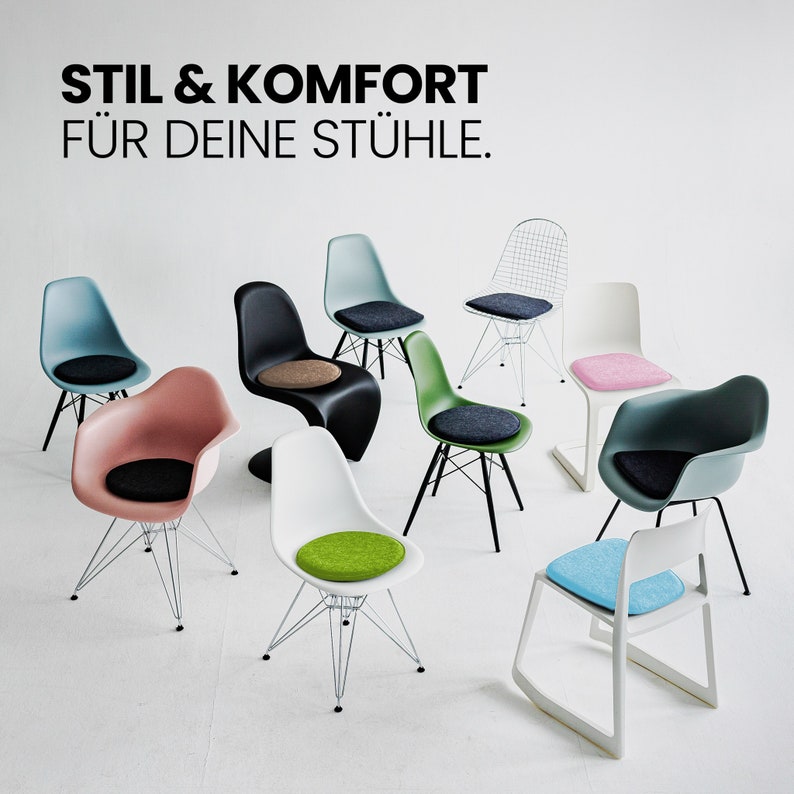 Sitzkissen Filz Eckig rutschfest aus Recycling Filz Stuhlkissen für Vitra Eames, All Plastic, HAY, HAL, Tip Ton & weitere Designerstühle zdjęcie 8