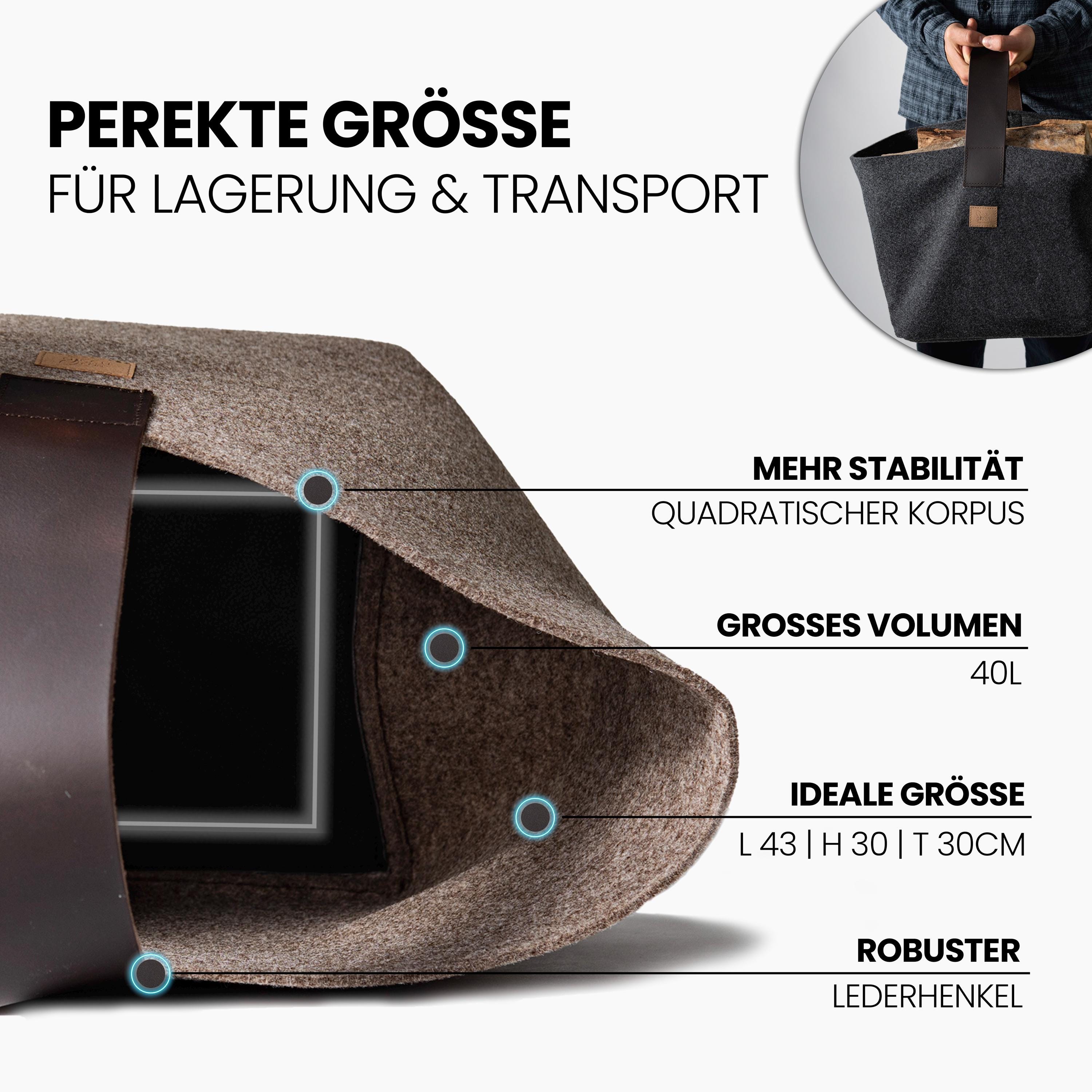 Cesta Per Caminetto E Riordino Highsam Cesta Porta Legna, XL Porta Legna Per Interni Con Manici, Pieghevole Borsa In Feltro Per Camino, Legna Da Ardere, Giocattoli, Vestiti (45 X 32 X 40cm,1